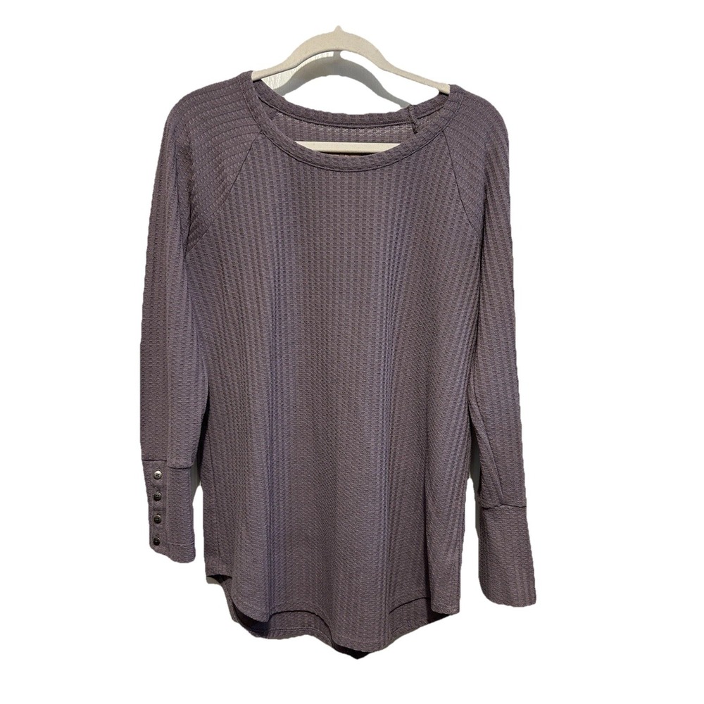 Chaser Top Women L Light Purple Waffle Knit Thermal Pullover Sweater Button Cuff
